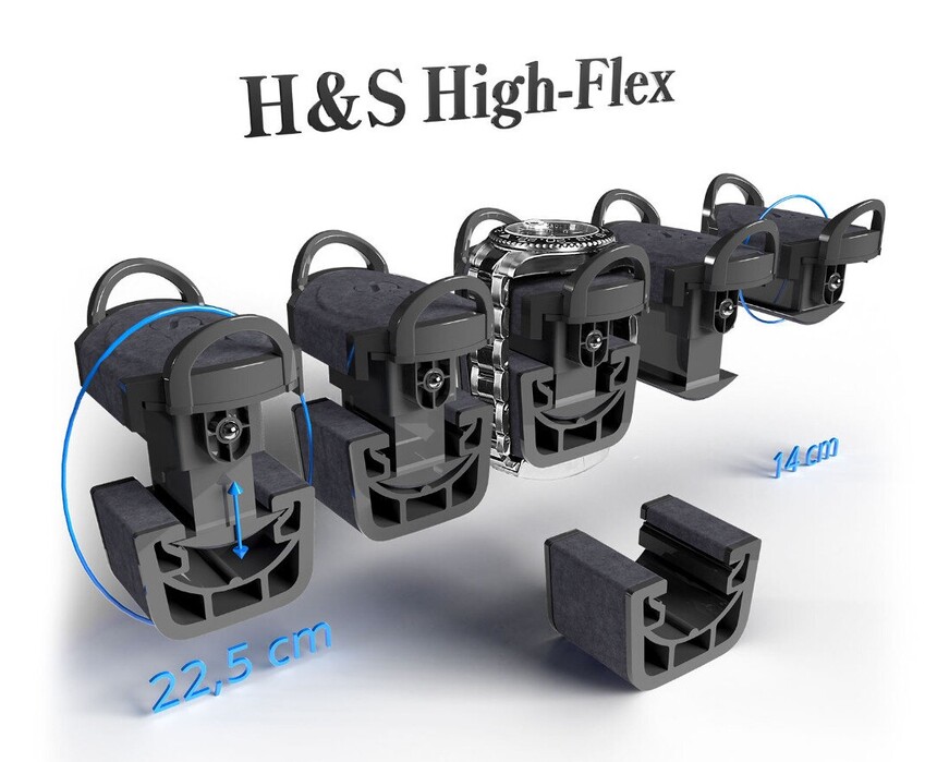 A minőségi óraforgatóknál a párnák mérete állítható, így az óra tökéletesen illeszkedik.