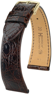 bőr óraszíj Hirsch Genuine Croco M 18800810OE-1, barna, krokodilbőr, open end (kompatibilis rögzített csapokkal), hossza M, Quick Release