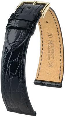bőr óraszíj Hirsch Genuine Croco M 18800850OE-1, fekete, krokodilbőr, open end (kompatibilis rögzített csapokkal), hossza M, Quick Release