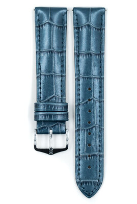 Bőr óraszíj Hirsch Duke Metallic M 01027180-2, kék, borjúbőr, hossz M, Quick Release