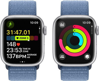 Apple Watch Series 9 GPS + Cellular 41mm Silver Aluminium Case / Winter Blue Sport Loop