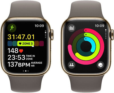 Apple Watch Series 9 GPS + Cellular 45mm Gold Stainless Steel Case / Clay Sport Band - S/M