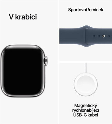 Apple Watch Series 9 GPS + Cellular 41mm Silver Stainless Steel Case / Storm Blue Sport Band - S/M