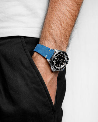 Hirsch Serro L 05564080-2 bőr szíj, kék, antilop bőr, Limited Edition, hossz L, Quick Release