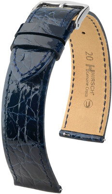 Bőrszíj Hirsch Genuine Croco L 18920880-2, kék, krokodilbőr, L hosszúságú, gyorskioldó, gyorskioldó
