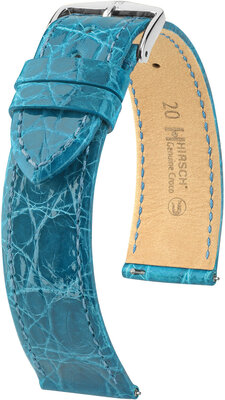 Bőrszíj Hirsch Genuine Croco L 18920883-2, kék, krokodilbőr, L hosszúságú, gyorskioldó, gyorskioldó