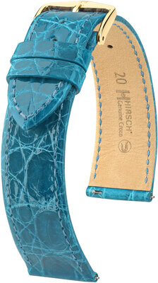Bőrszíj Hirsch Genuine Croco L 18920883-7, kék, krokodil bőr, L hosszúságú, gyorskioldó