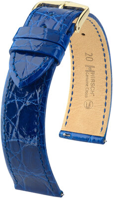 Bőrszíj Hirsch Genuine Croco L 18920885-7, kék, krokodil bőr, L hosszúságú, gyorskioldó