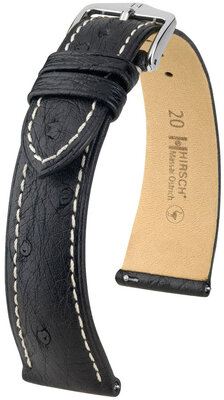 Bőrszíj Hirsch Massai Ostrich L 04362051-2, fekete, struccbőr, hosszúság L, gyorskioldó
