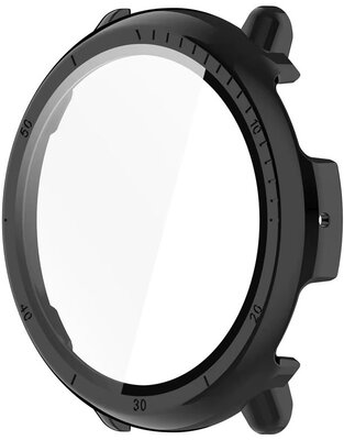 Védő tok (pro Amazfit Active 2, round), műanyag, fekete + üveg