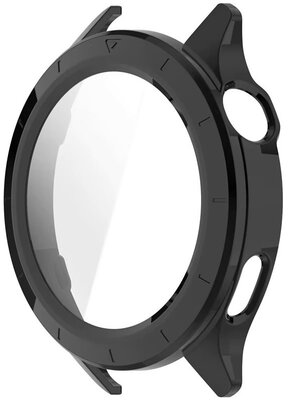 Védő tok (pro Xiaomi Watch S4), műanyag, fekete + üveg