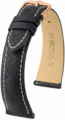 Bőrszíj Hirsch Massai Ostrich 04262151-7, fekete, struccbőr, Quick Release