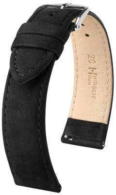 bőr óraszíj Hirsch Osiris Nubuk 03433150-2, fekete, borjúbőr, hossz M, Quick Release