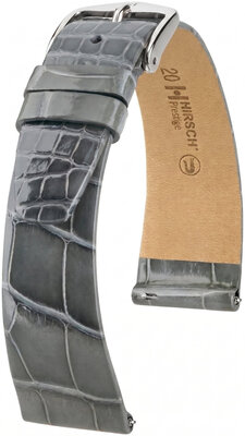 Bőr óraszíj Hirsch Prestige L 02207030-2, szürke, aligátorbőr, hossz L, Quick Release