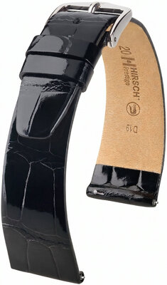 Bőr óraszíj Hirsch Prestige L 02207050-2, fekete, aligátorbőr, hossz L, Quick Release