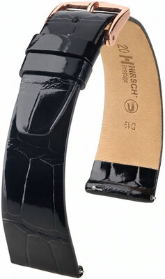 Bőr óraszíj Hirsch Prestige L 02207050-7, fekete, aligátorbőr, hossz L, Quick Release