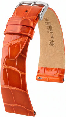 Bőr óraszíj Hirsch Prestige L 02207077-2, narancssárga, aligátorbőr, hossz L, Quick Release