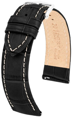 Bőr óraszíj Hirsch Duke 01028151-2, fekete, borjúbőr, hossz M, Quick Release