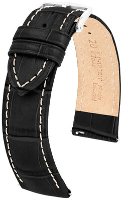 Bőr óraszíj Hirsch Duke L 01028051-2, fekete, borjúbőr, hossz L, Quick Release