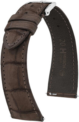 Bőr óraszíj Hirsch London Nubuk L 04277010-2, barna, aligátorbőr, hossz L, Quick Release