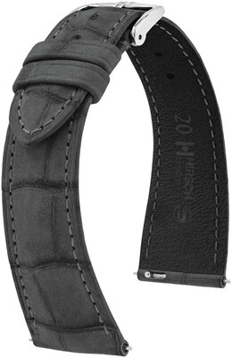 Bőr óraszíj Hirsch London Nubuk L 04277030-2, szürke, aligátorbőr, hossz L, Quick Release