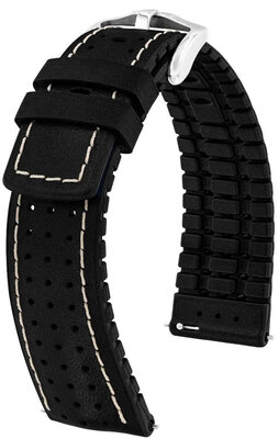 Bőr óraszíj Hirsch Tiger L 0915002050-2, fekete, borjúbőr, hossz L, Quick Release